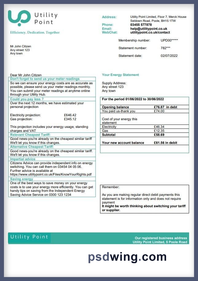 United Kingdom Utility Point Utility Bill
